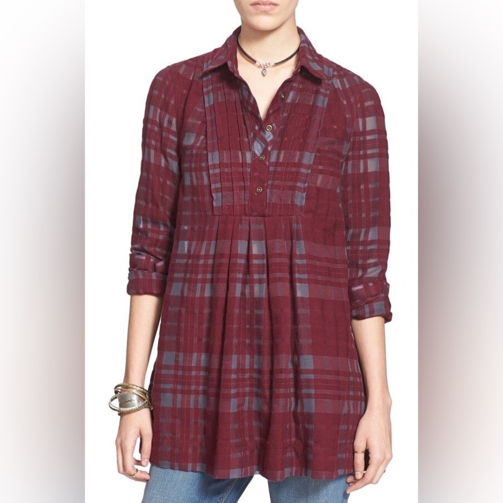 Free people baby blues plaid tunic top XS